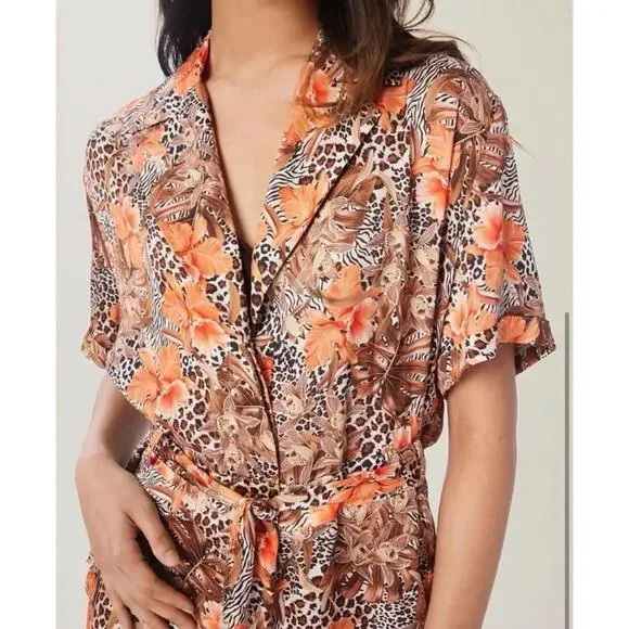 Lita by Ciera Belted Short Sleeve Romper Leopard Floral Print Womens Medium $348